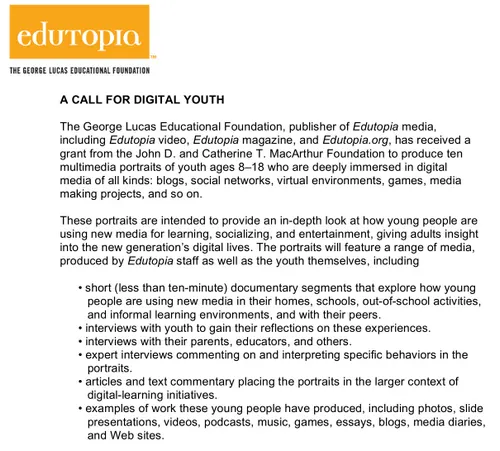 Edutopia's Call for Digital Youth