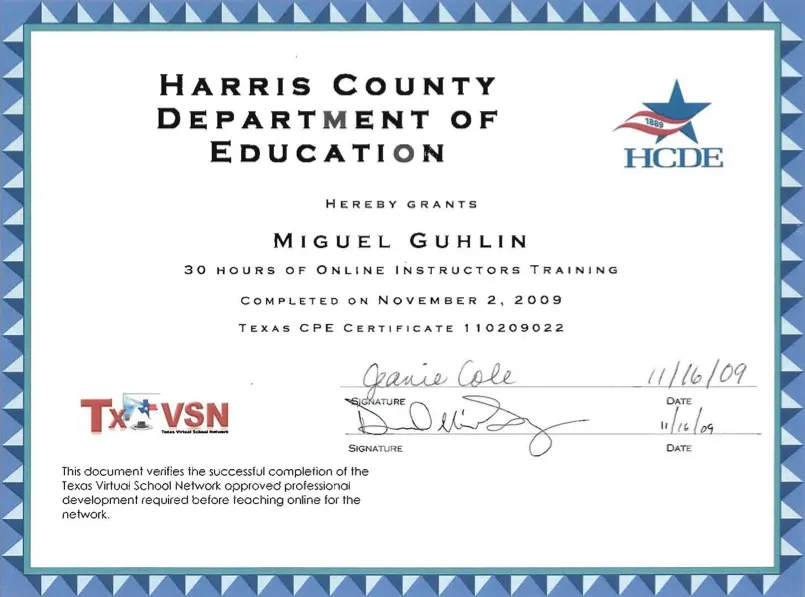 TxVSN Certificate