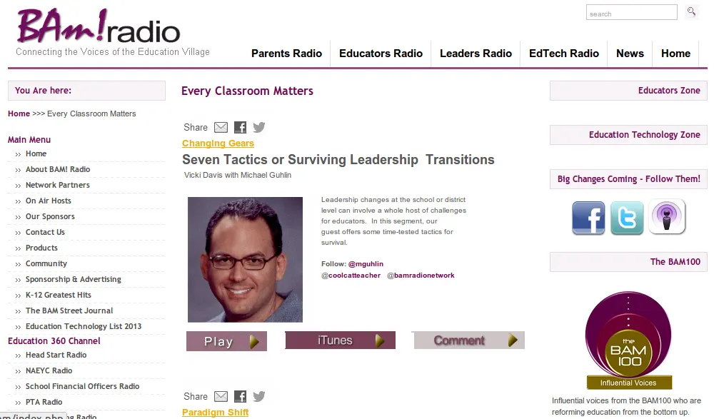 Podcast - Seven Tactics or Surviving Leadership Transitions via @coolcatteacher ecmatters