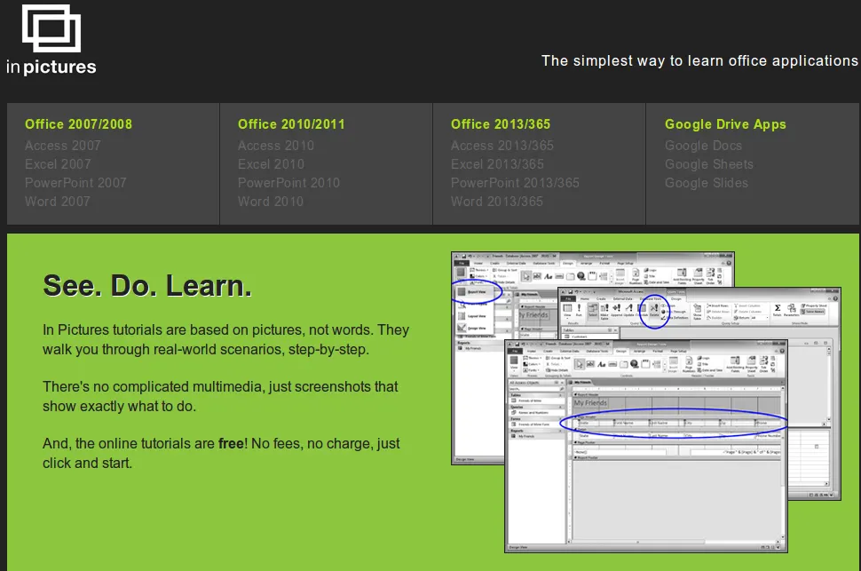 Free Tutorials for MS Office, OpenOffice and GoogleDocs inpictures
