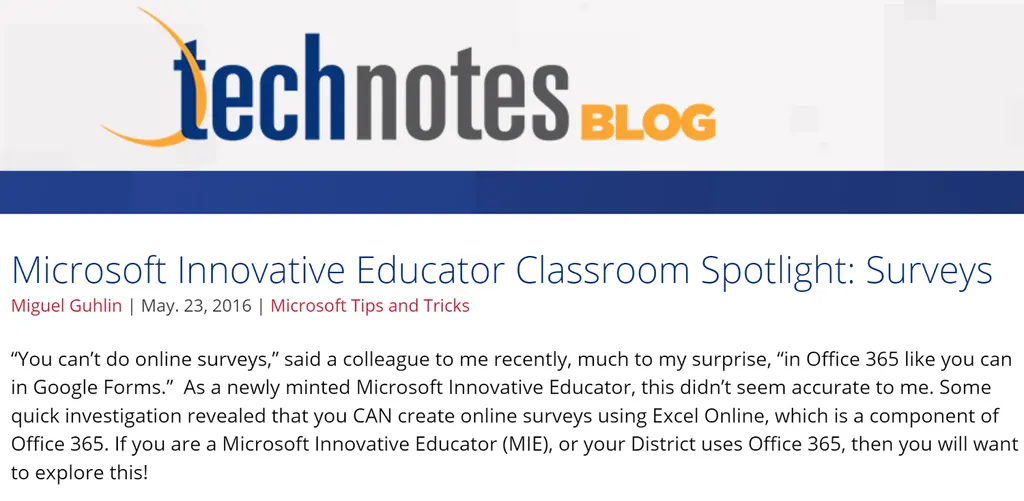 ClassroomTools: Surveys with Excel Online MSFTEDU MIE