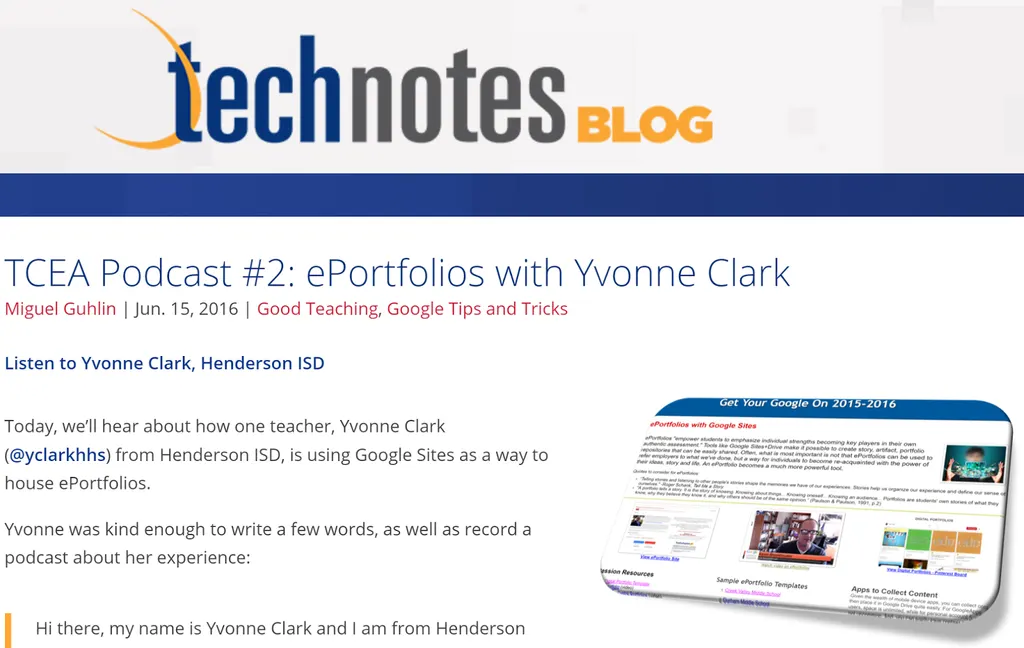 Podcast Interview with Yvonne Clark Google ePortfolios