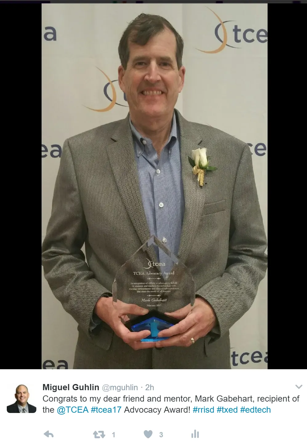 Congratulations to @MarkGabehart for tcea17 Award!