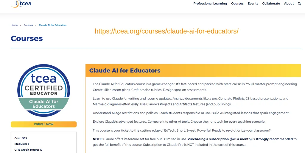 OnlineCourse: Claude AI for Educators AI teaching edtech education tcea tceajmg