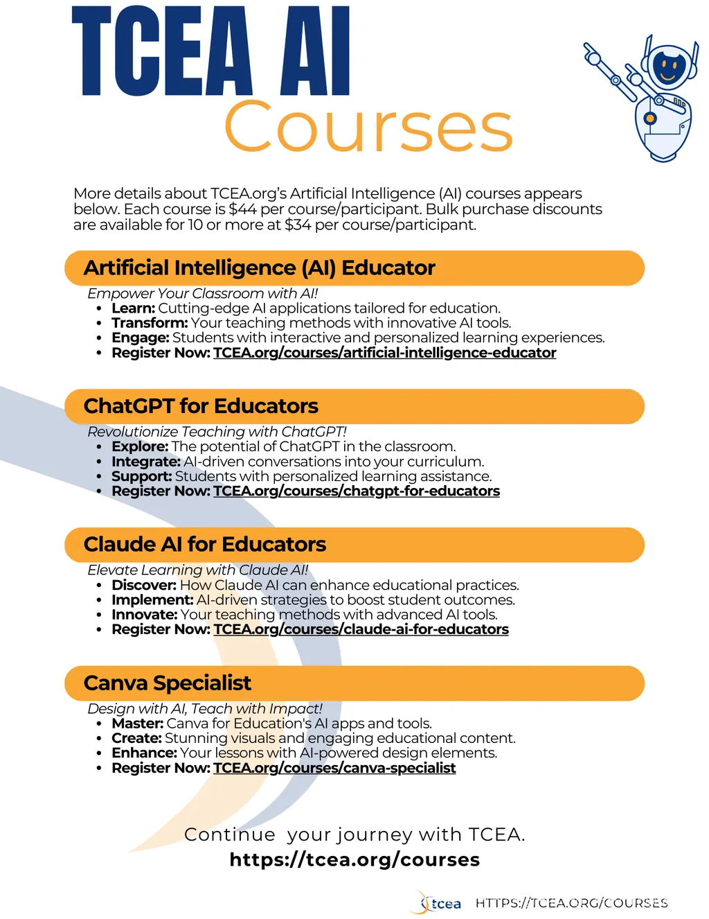 TCEA's AI Courses - ChatGPT Claude Canva AI education edtech tcea tceajmg