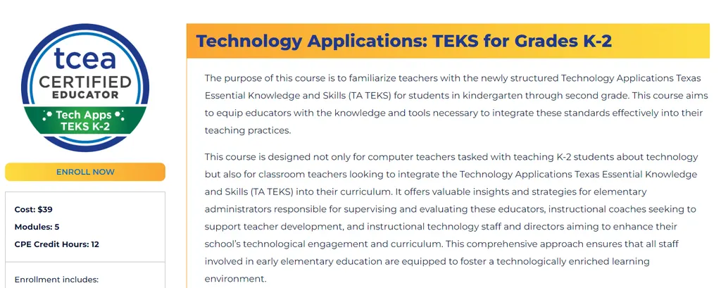 New Course Announcement: Technology Applications:TEKS for K-2 Texas Educators tcea tceajmg