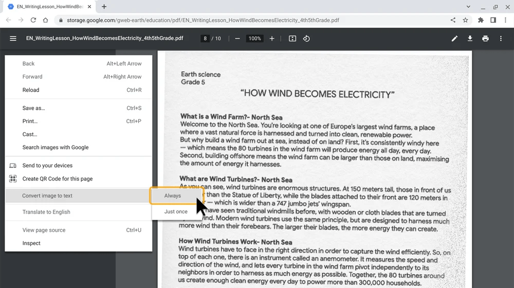 Image showing Google's announcement of an image to text feature available in the Chrome Browser.