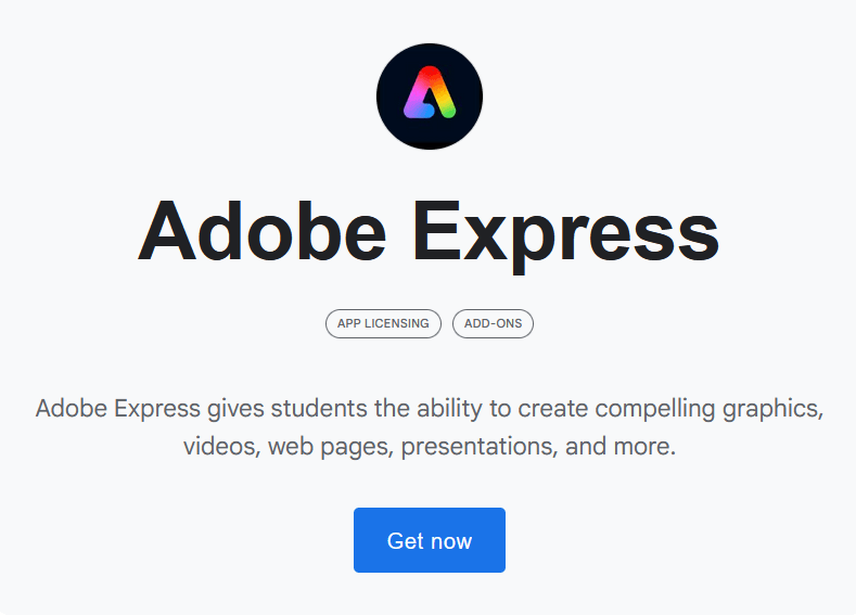 Image of Adobe Express showing app licensing options.