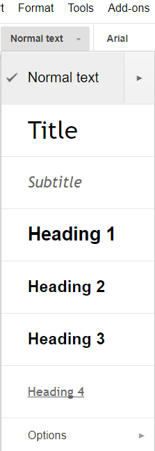 google doc menu