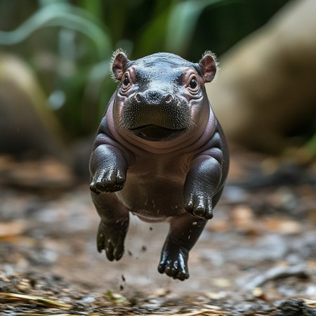 Leaping baby hippo